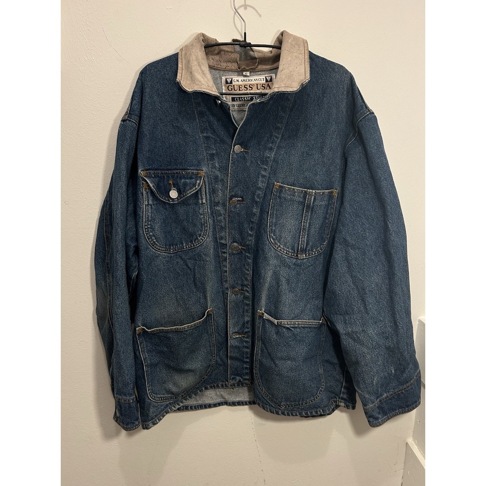Vintage Guess Men's Jacket L Blue USA Jean Med Wash Denim Pockets